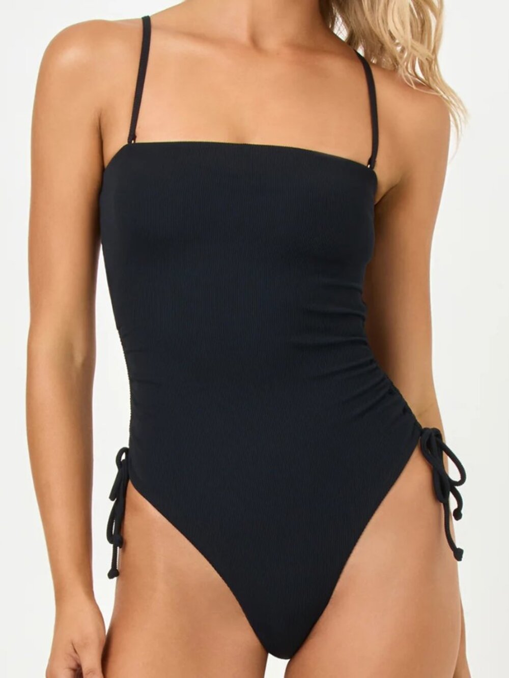 L * Space Elise One Piece Swimsuit black rib Large NEW